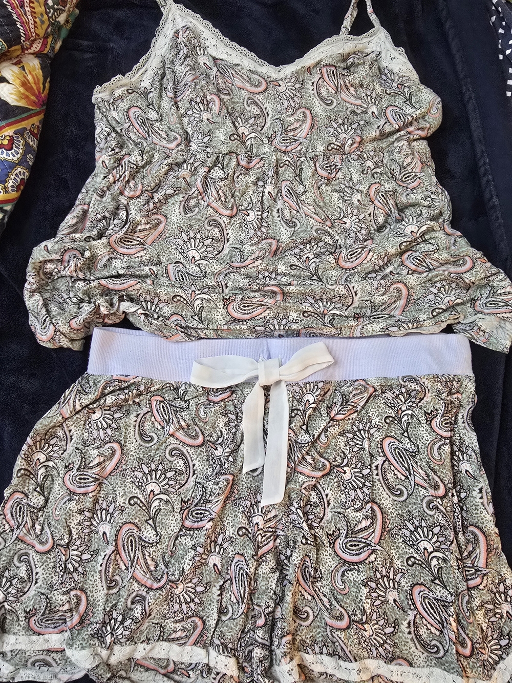 Cacique Lavender & Cream Paisley Lace-Trim Cami and Shorts Set